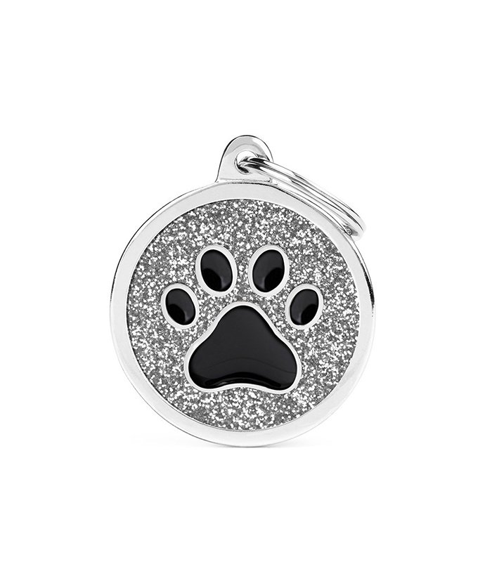 Grey Big Glitter Circle Black Paw